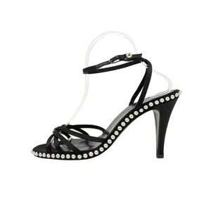 Chanel 2004 Vintage Heels Black Satin‎ Pearl 38.5 Y2K Karl Lagerfeld